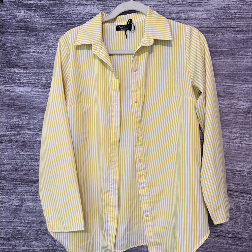 Love Yellow Striped Casual Button Down Shirt